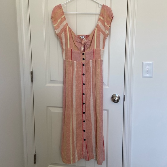 EUC O’NEILL women’s Elijah midi striped cap‎ sleeve tied bow dress small - Picture 1 of 10